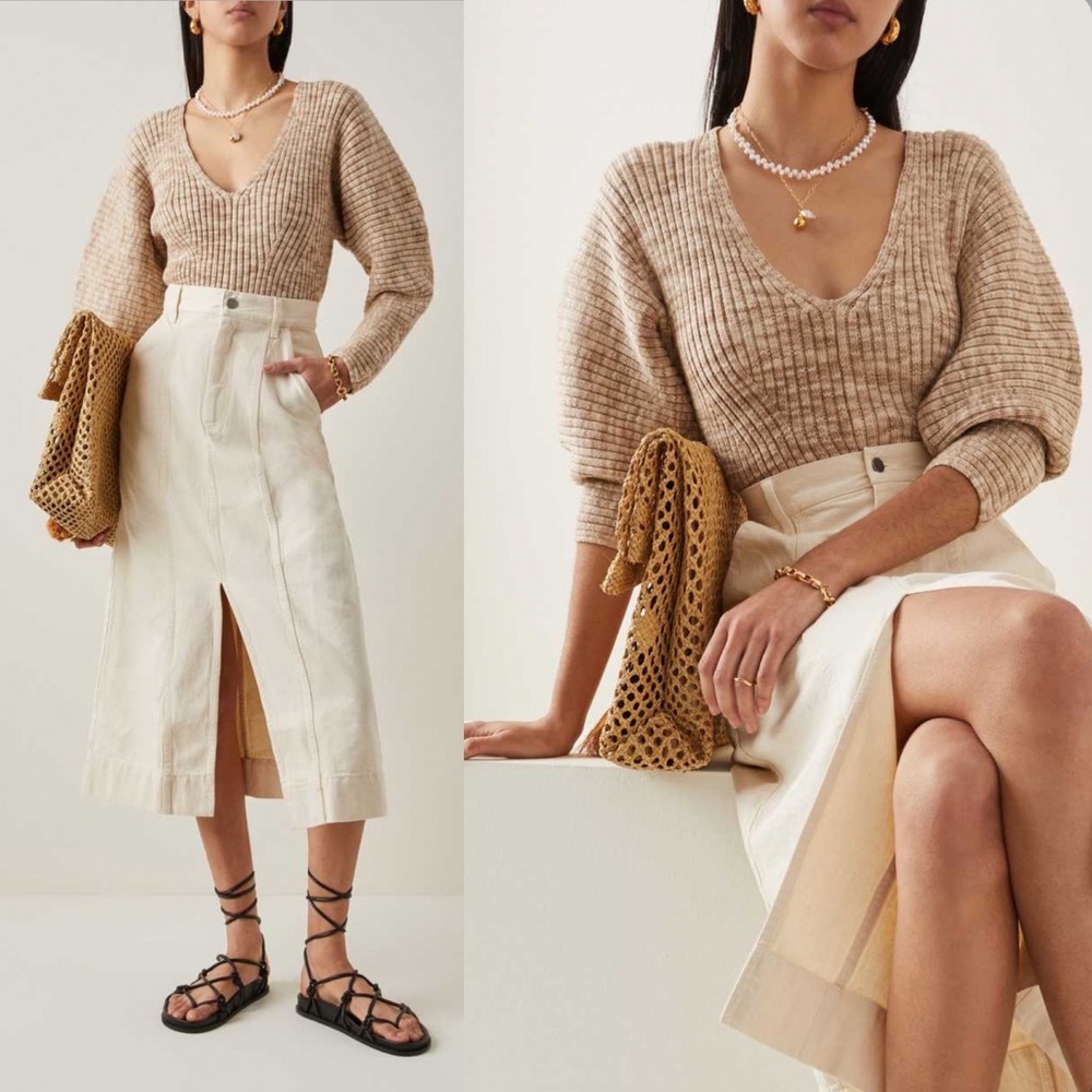 Mara Hoffman Tan V-Neck Sweater